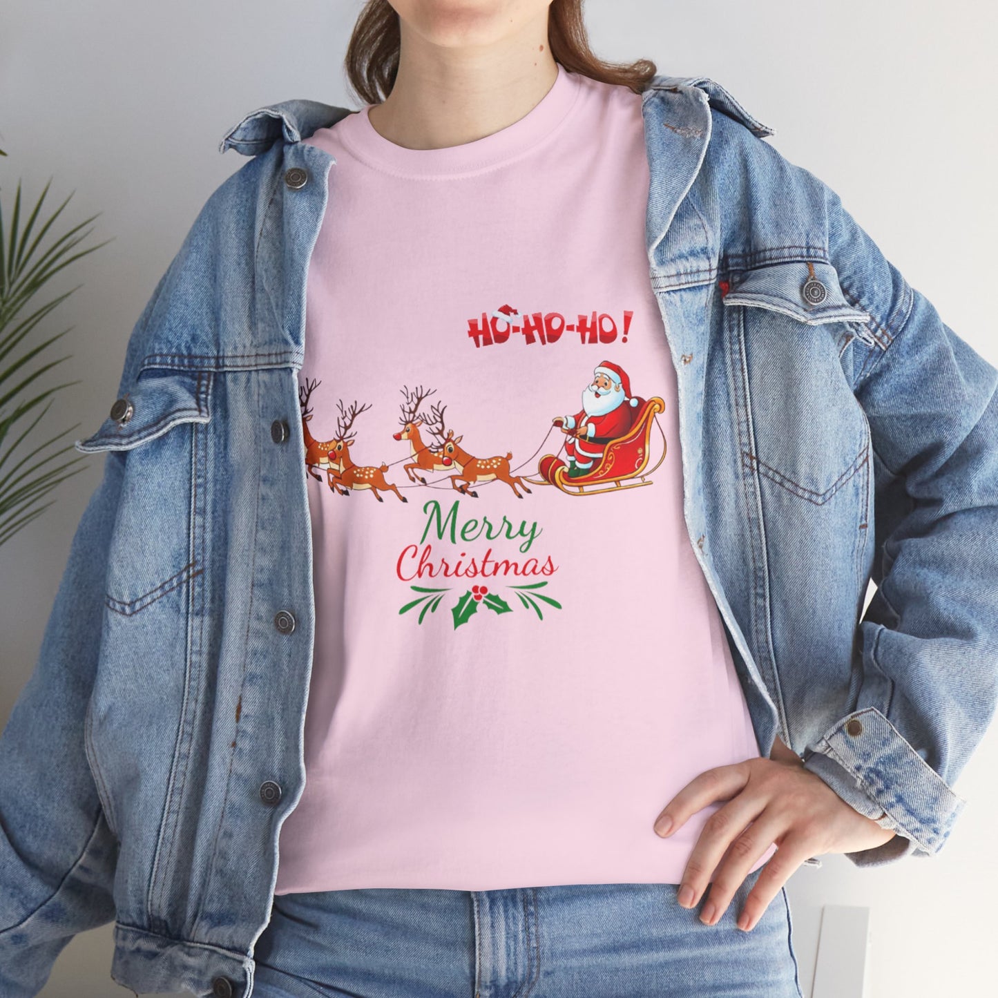 Santa and His Reindeer (Merry Christmas) Unisex Heavy Cotton T-Shirt
