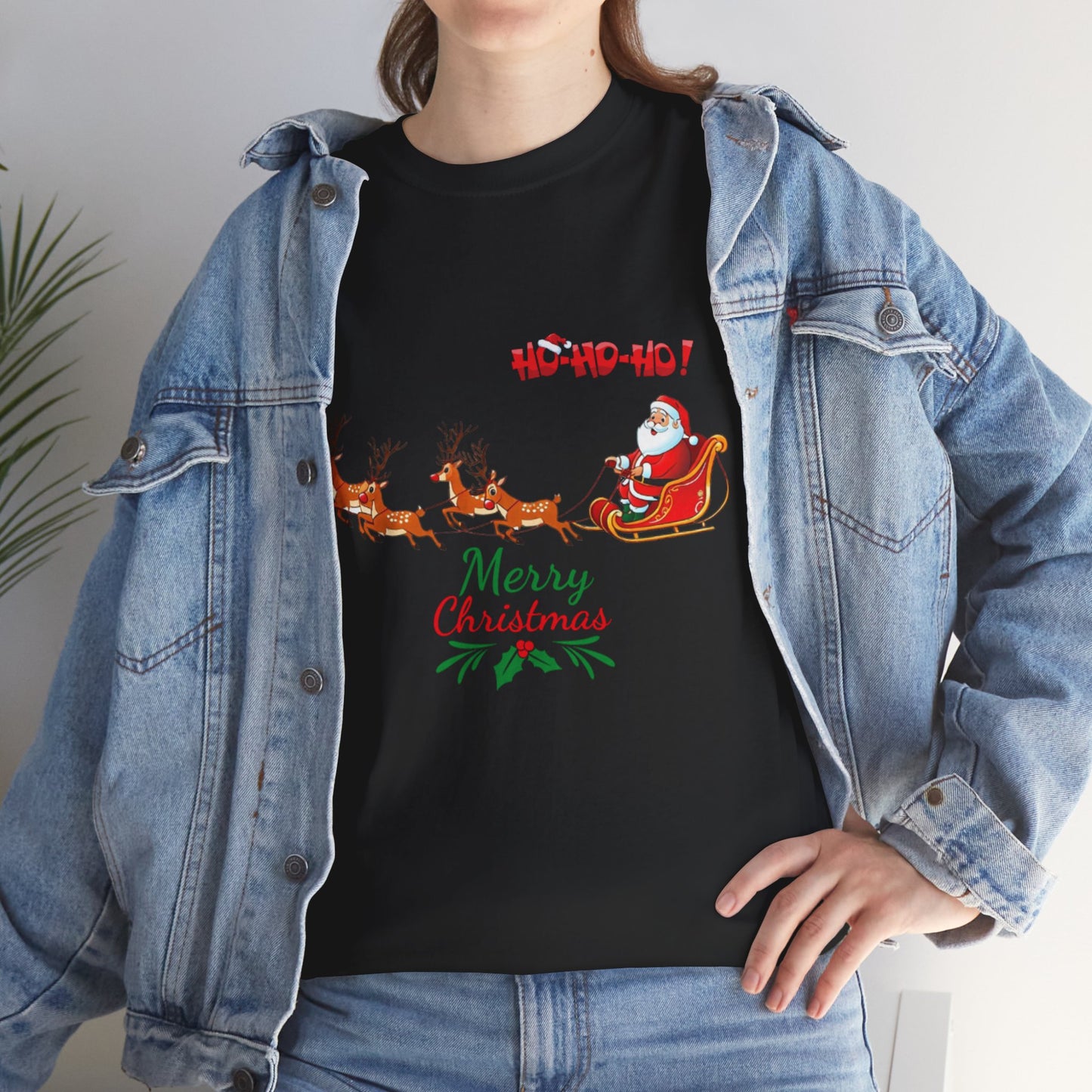 Santa and His Reindeer (Merry Christmas) Unisex Heavy Cotton T-Shirt