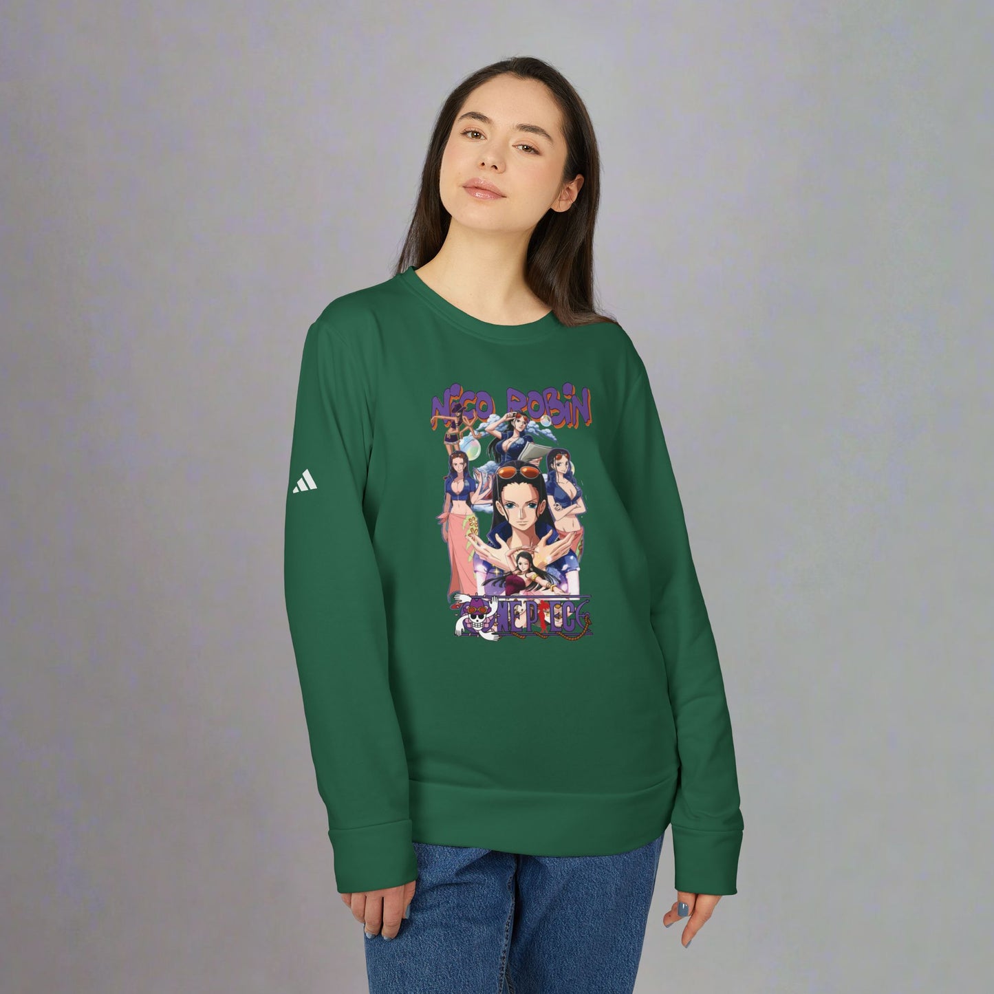 OMNI™ One Piece Nico Robin Adidas Unisex Fleece Crewneck Sweatshirt