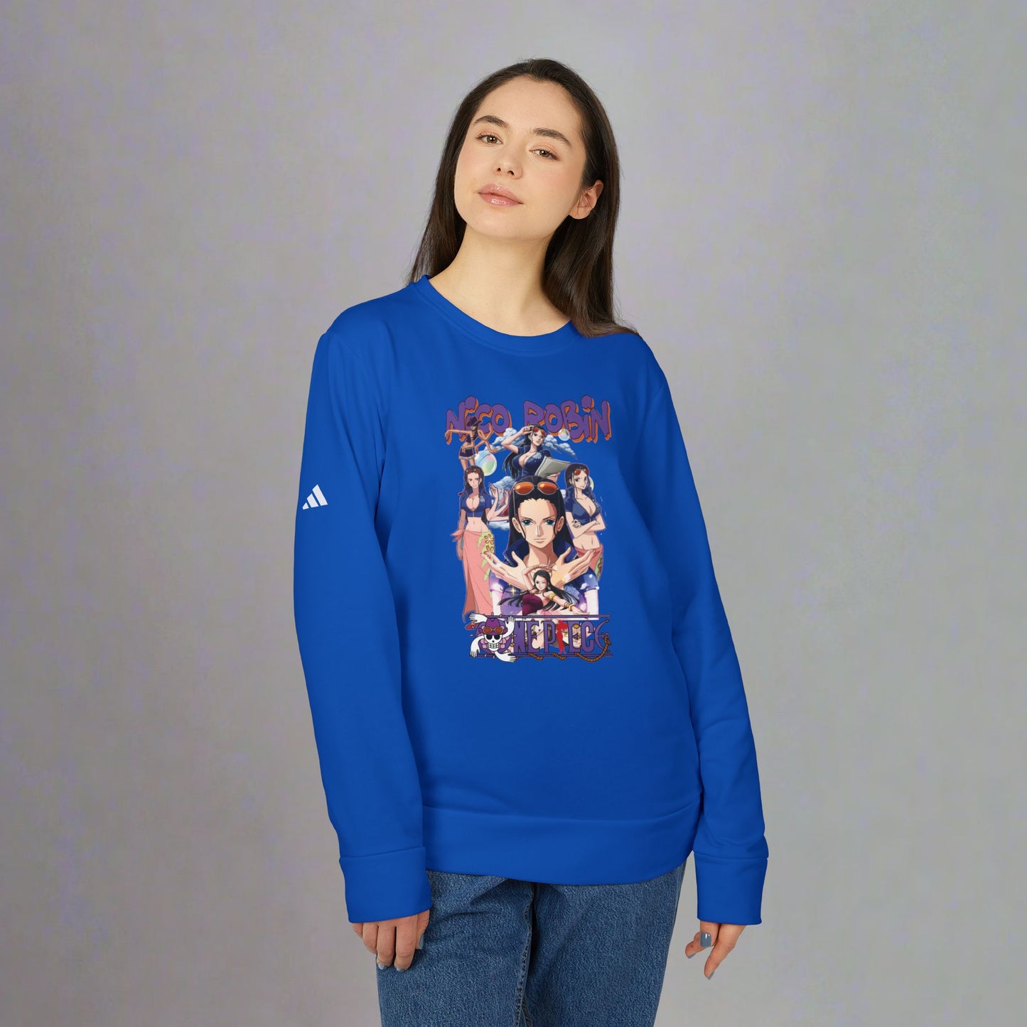OMNI™ One Piece Nico Robin Adidas Unisex Fleece Crewneck Sweatshirt