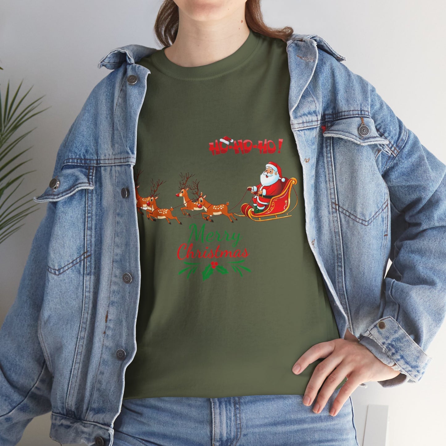 Santa and His Reindeer (Merry Christmas) Unisex Heavy Cotton T-Shirt