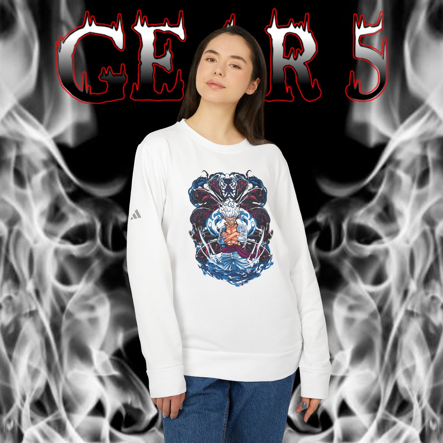 OMNI™ One Piece Luffy Conqueror’s Haki Adidas Unisex Fleece Crewneck Sweatshirt