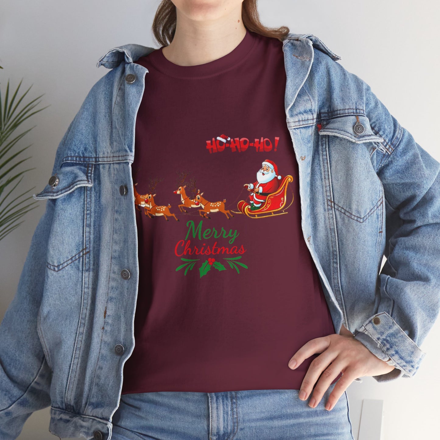 Santa and His Reindeer (Merry Christmas) Unisex Heavy Cotton T-Shirt