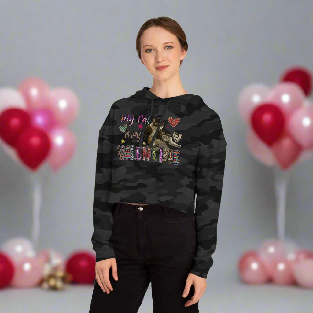 OMNI™ My Cat Is My Valentine Women’s Cropped Hoodie