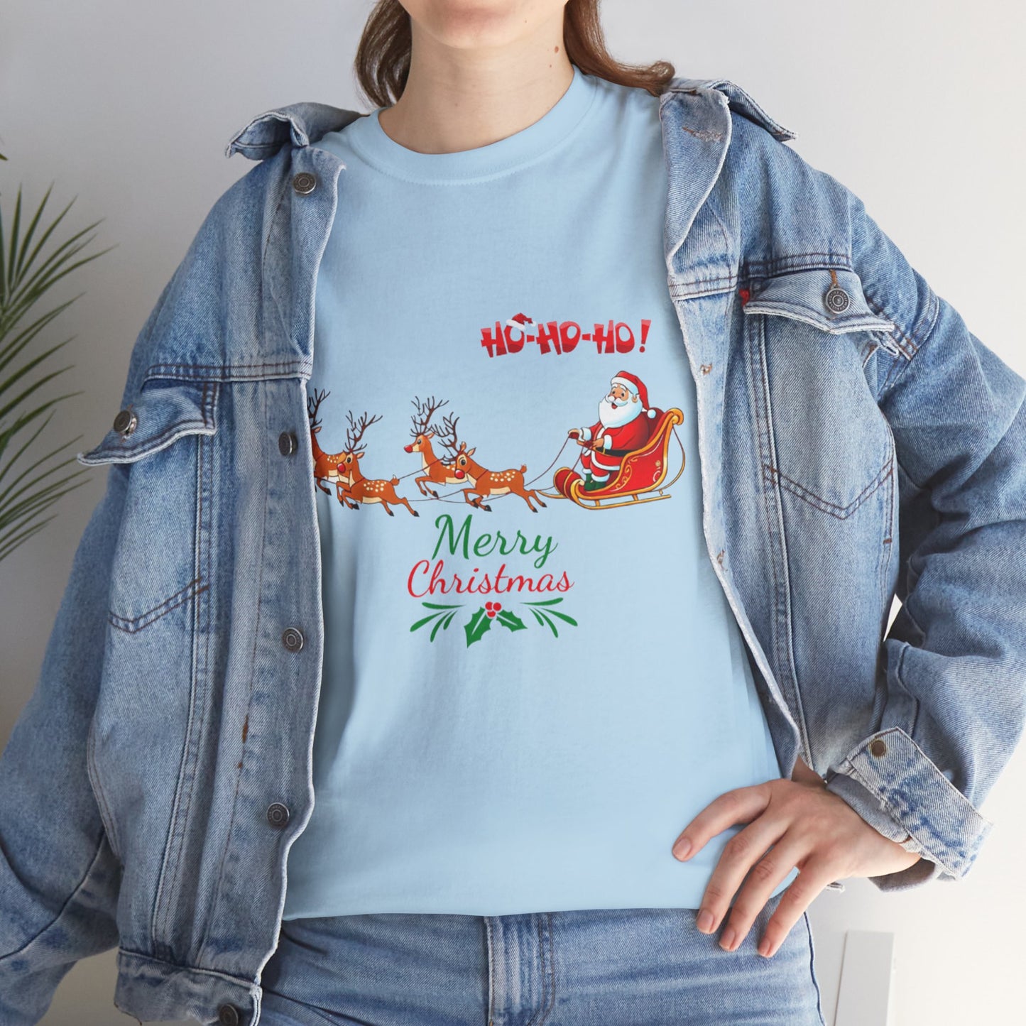 Santa and His Reindeer (Merry Christmas) Unisex Heavy Cotton T-Shirt