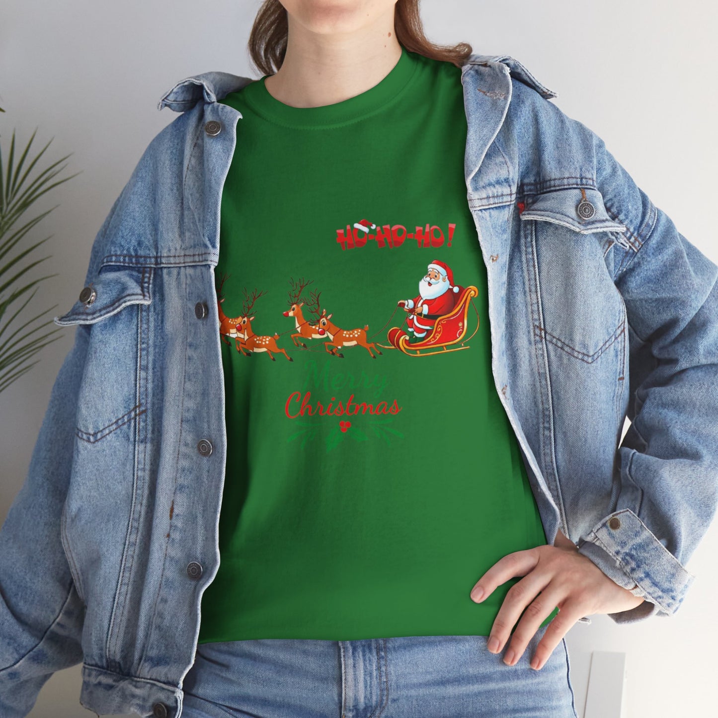 Santa and His Reindeer (Merry Christmas) Unisex Heavy Cotton T-Shirt