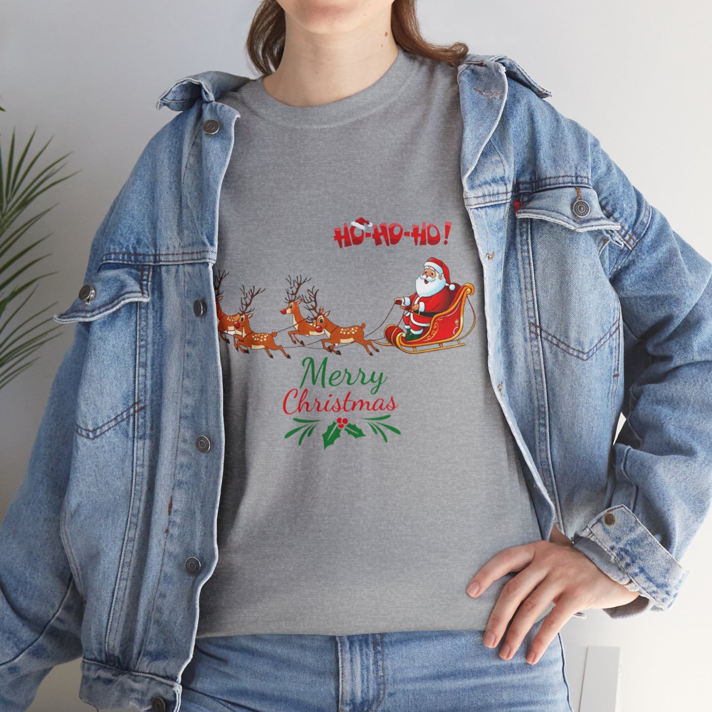 Santa and His Reindeer (Merry Christmas) Unisex Heavy Cotton T-Shirt