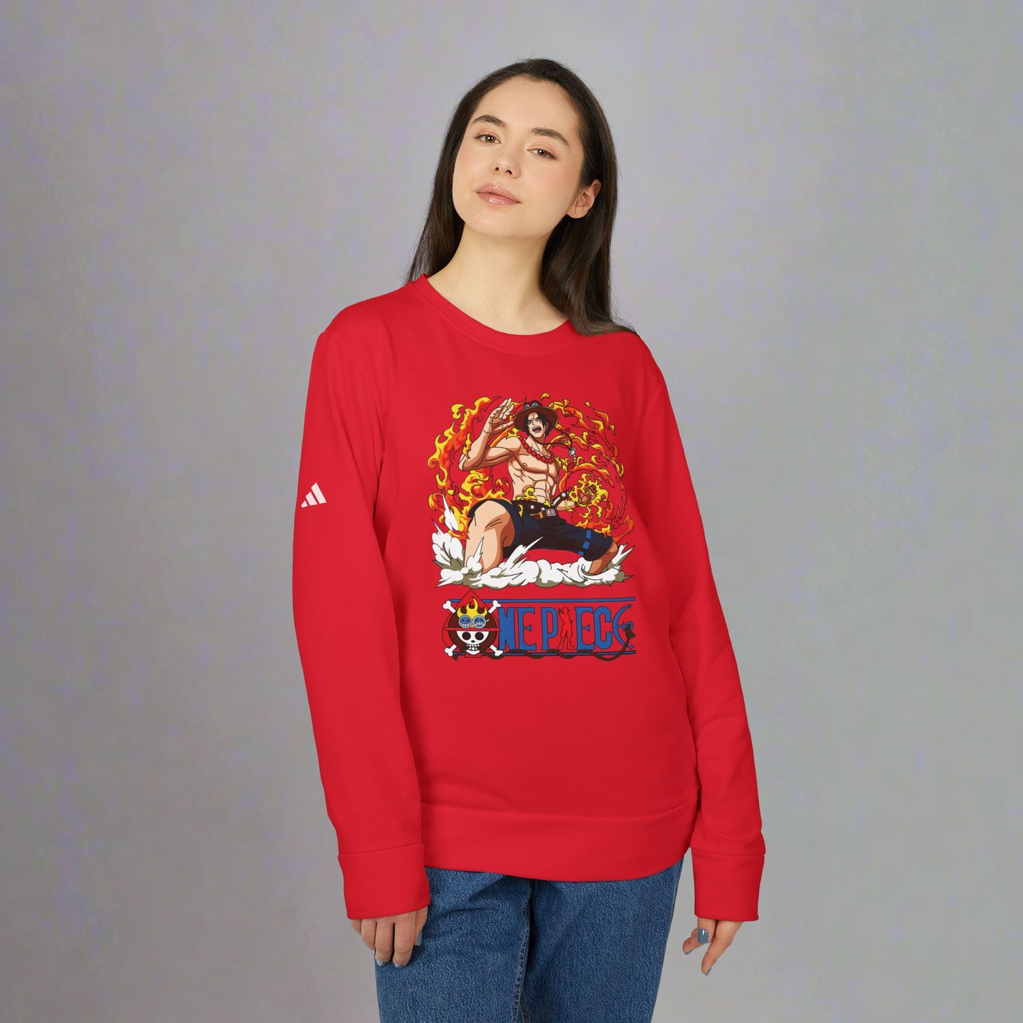 OMNI™ One Piece Mera Mera No Mi Ace Adidas Unisex Fleece Crewneck Sweatshirt