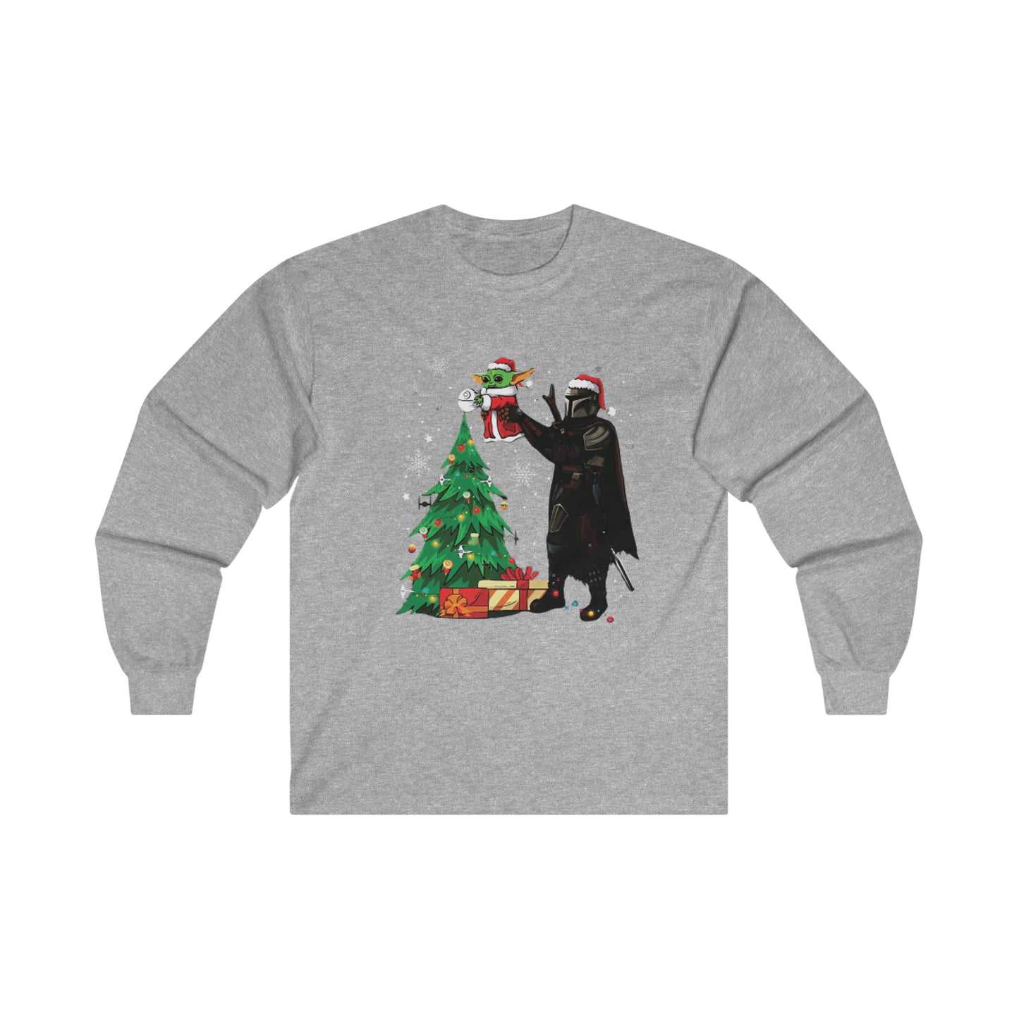 OMNI™ Star Wars Mandalorian and Baby Yoda Christmas Themed Unisex Ultra Cotton Long Sleeve T-Shirt