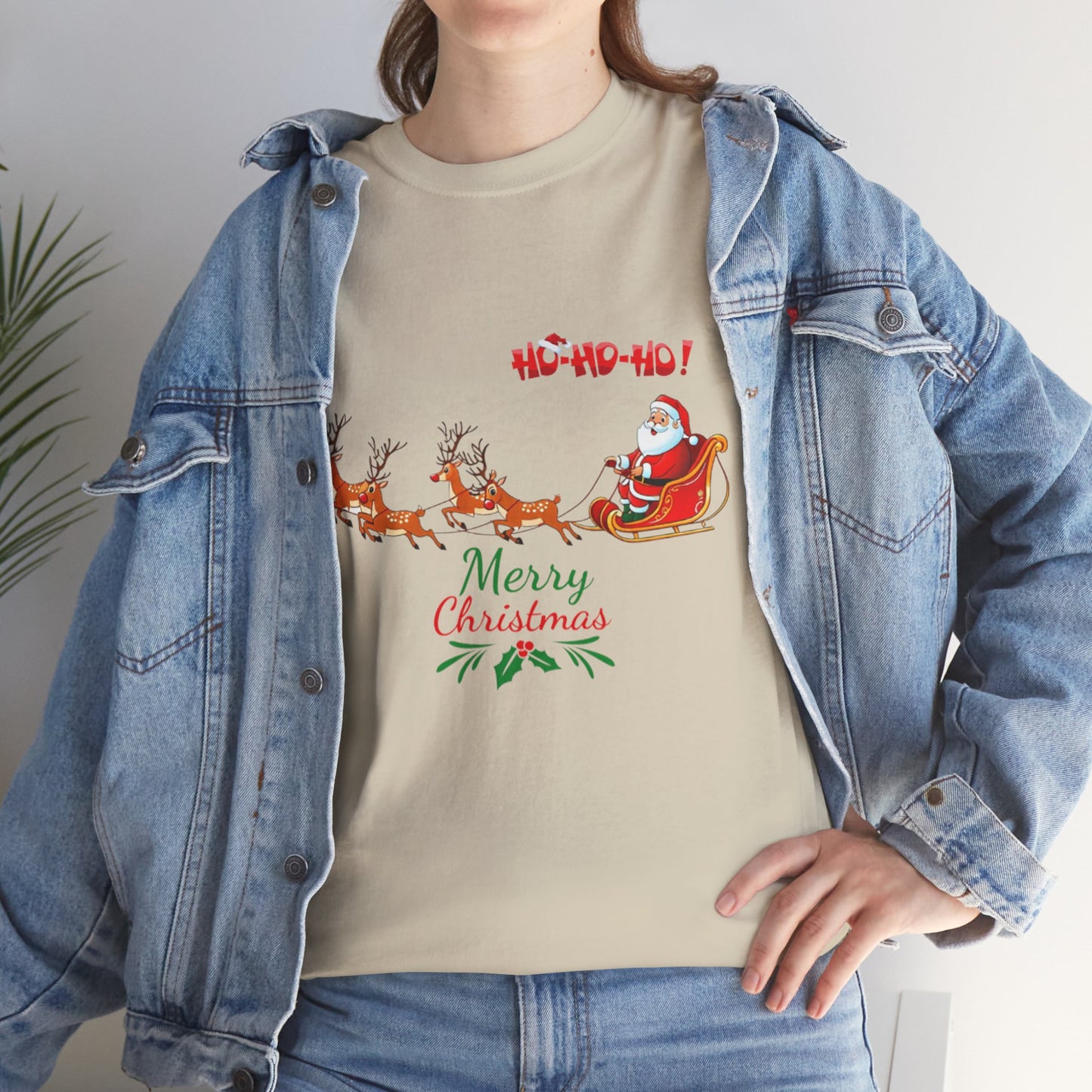 Santa and His Reindeer (Merry Christmas) Unisex Heavy Cotton T-Shirt