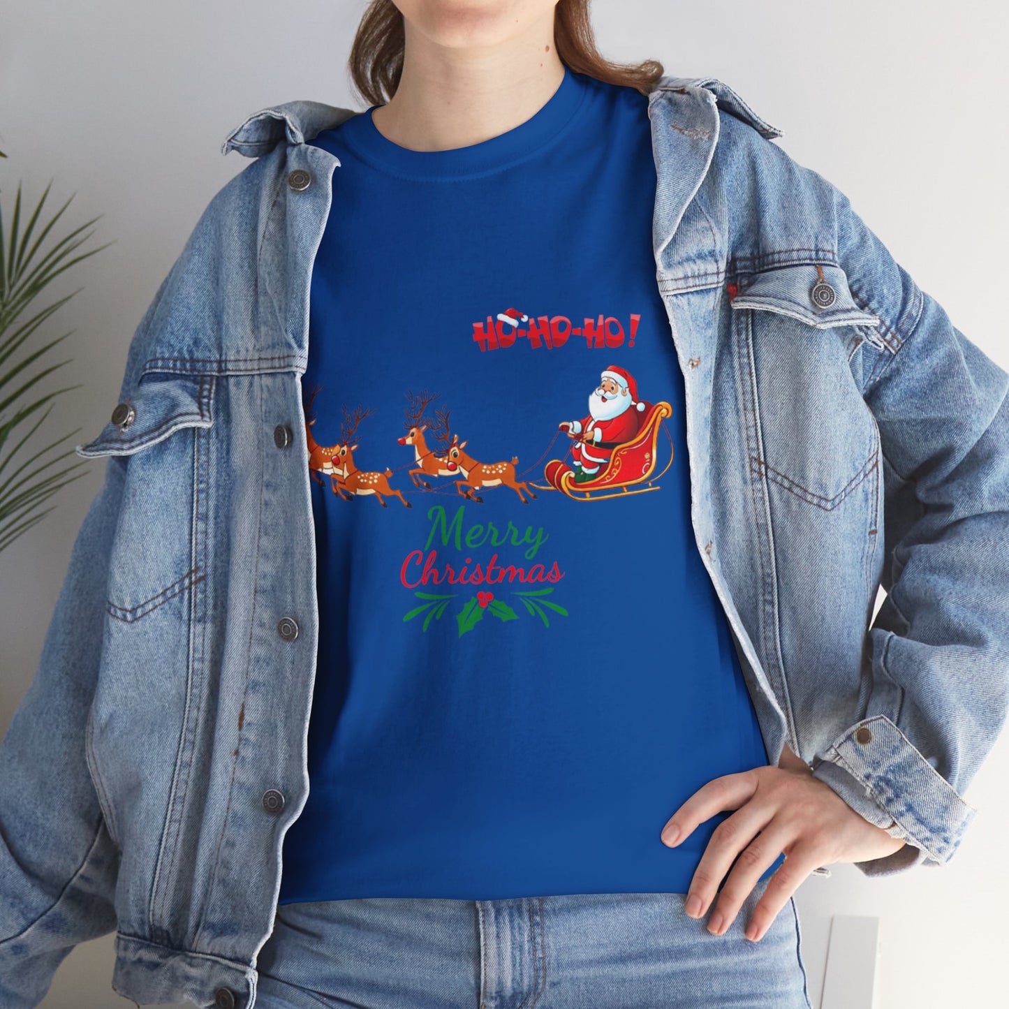 Santa and His Reindeer (Merry Christmas) Unisex Heavy Cotton T-Shirt