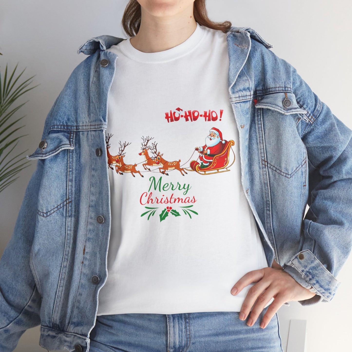 Santa and His Reindeer (Merry Christmas) Unisex Heavy Cotton T-Shirt