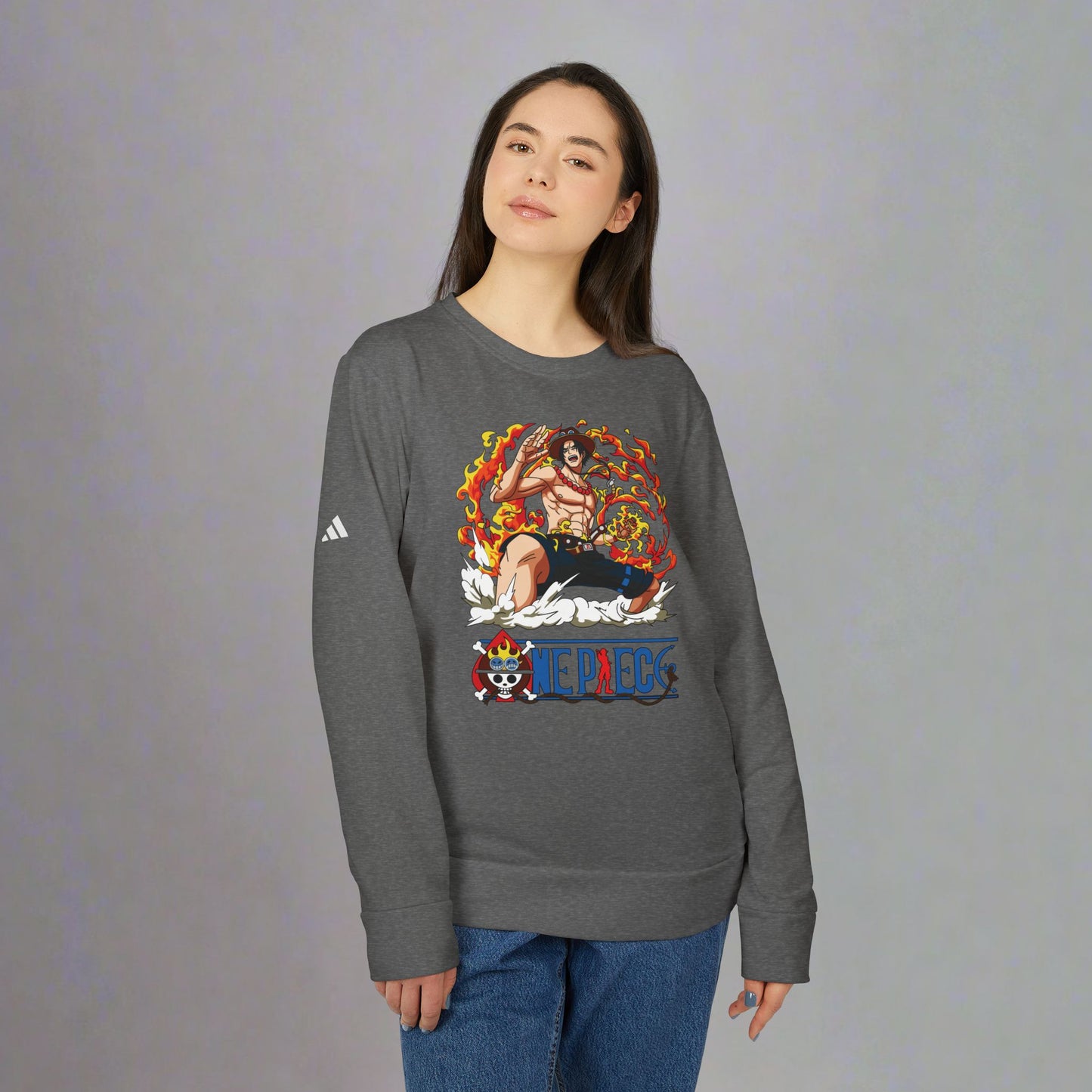 OMNI™ One Piece Mera Mera No Mi Ace Adidas Unisex Fleece Crewneck Sweatshirt