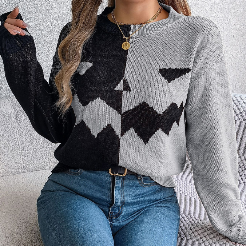 OMNI™ Halloween Jack O'Lantern Grin Long Sleeve Knitted Sweater