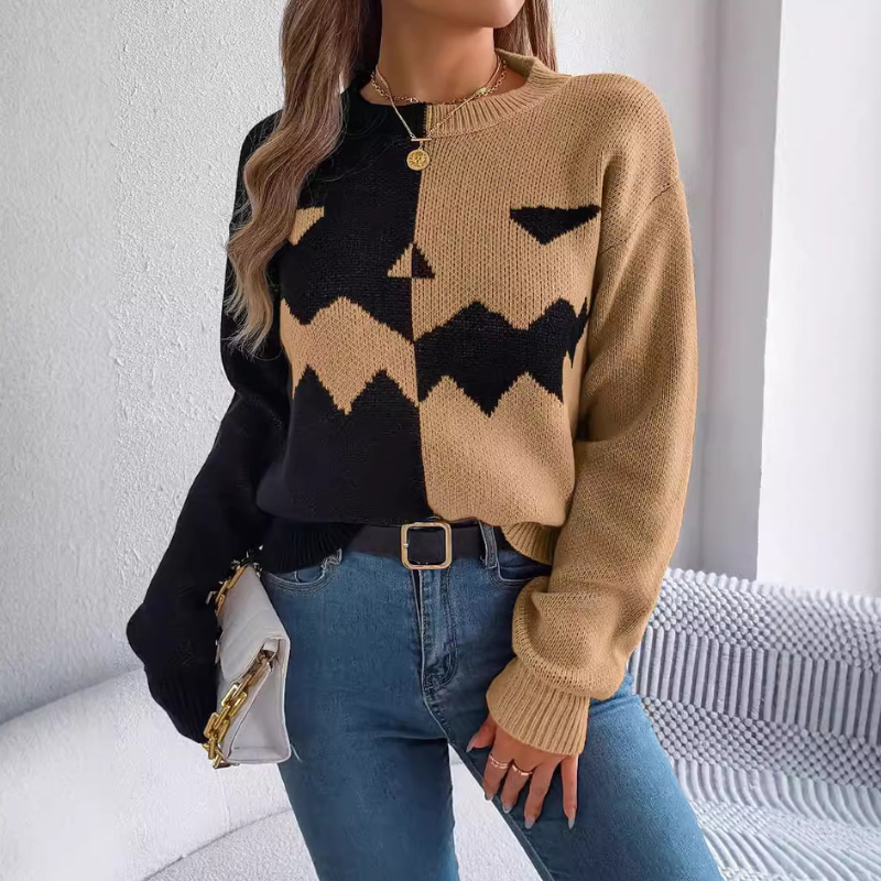 OMNI™ Halloween Jack O'Lantern Grin Long Sleeve Knitted Sweater