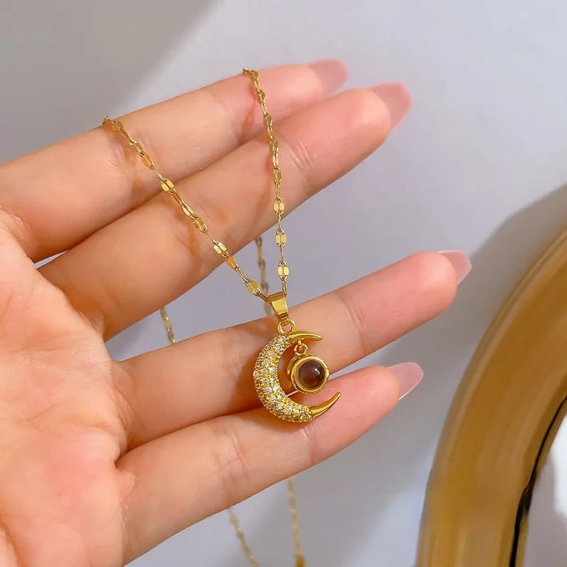 OMNI™ Stainless Steel Crescent Moon Pendant Necklace
