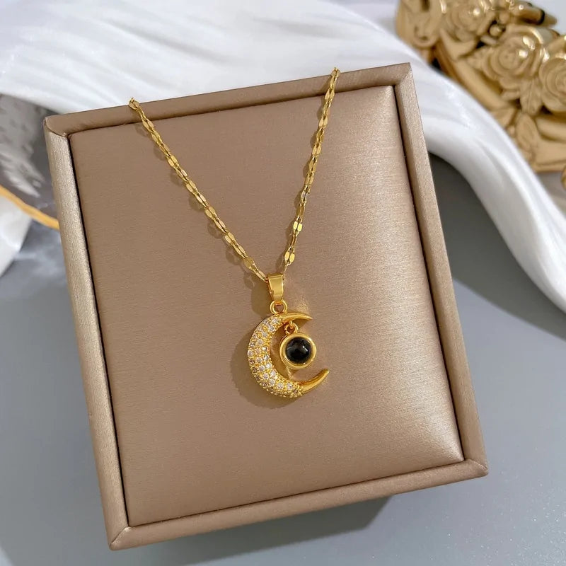 OMNI™ Stainless Steel Crescent Moon Pendant Necklace