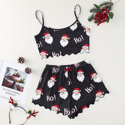 OMNI™ Women's Christmas Two-piece Silky Sleeveless Spaghetti Strap and Shorts Set