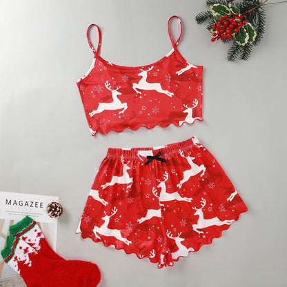 OMNI™ Women's Christmas Two-piece Silky Sleeveless Spaghetti Strap and Shorts Set