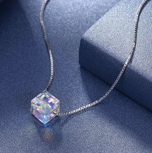 OMNI™ 18K White Gold Plated Aurora Borealis Cube Necklace