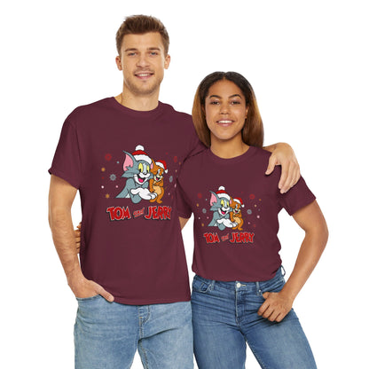 OMNI™ Tom and Jerry Christmas Themed Unisex Heavy Cotton T-Shirt