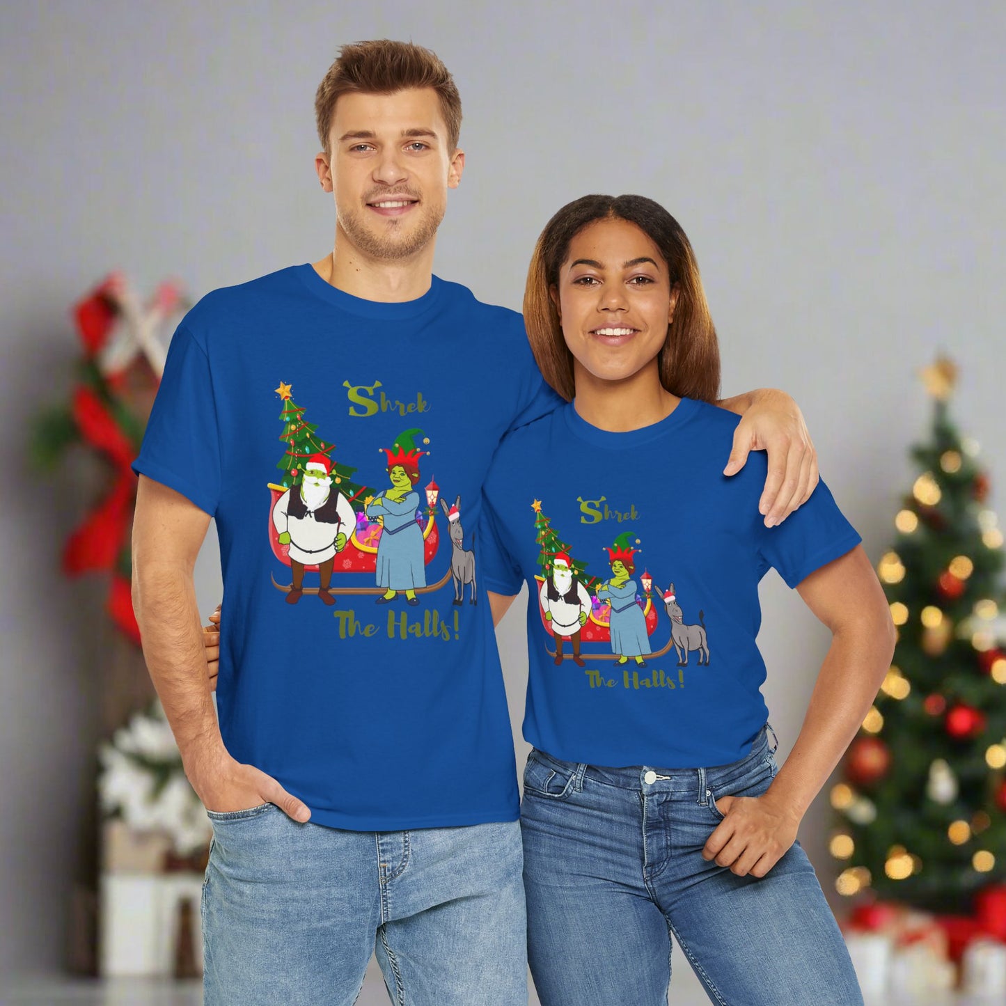 Shrek The Halls! (Shrek Trio: Shrek, Fiona and Donkey) Unisex Heavy Cotton T-Shirt