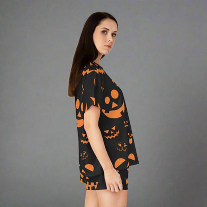 Omni™ Orange and Black Jack O'Lantern Grin Women's Short Pajama Set