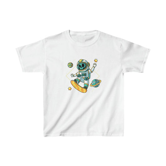 OMNI™ Skeleton Astronaut Space Surfer Kids Heavy Cotton T-Shirt