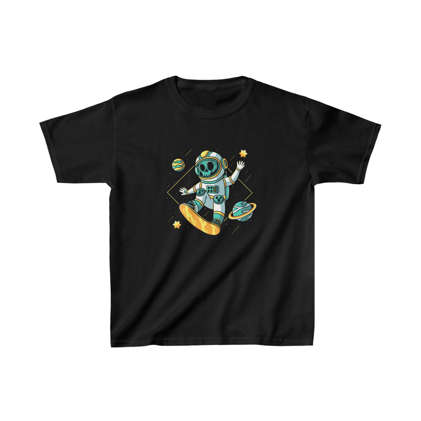 OMNI™ Skeleton Astronaut Space Surfer Kids Heavy Cotton T-Shirt