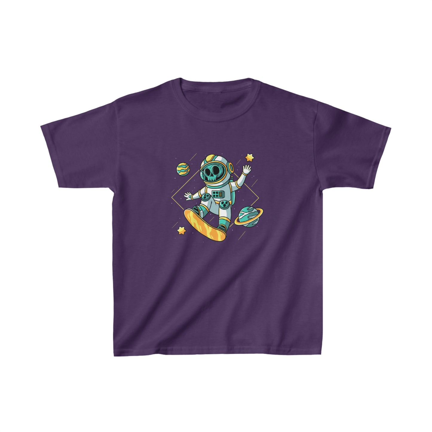 OMNI™ Skeleton Astronaut Space Surfer Kids Heavy Cotton T-Shirt