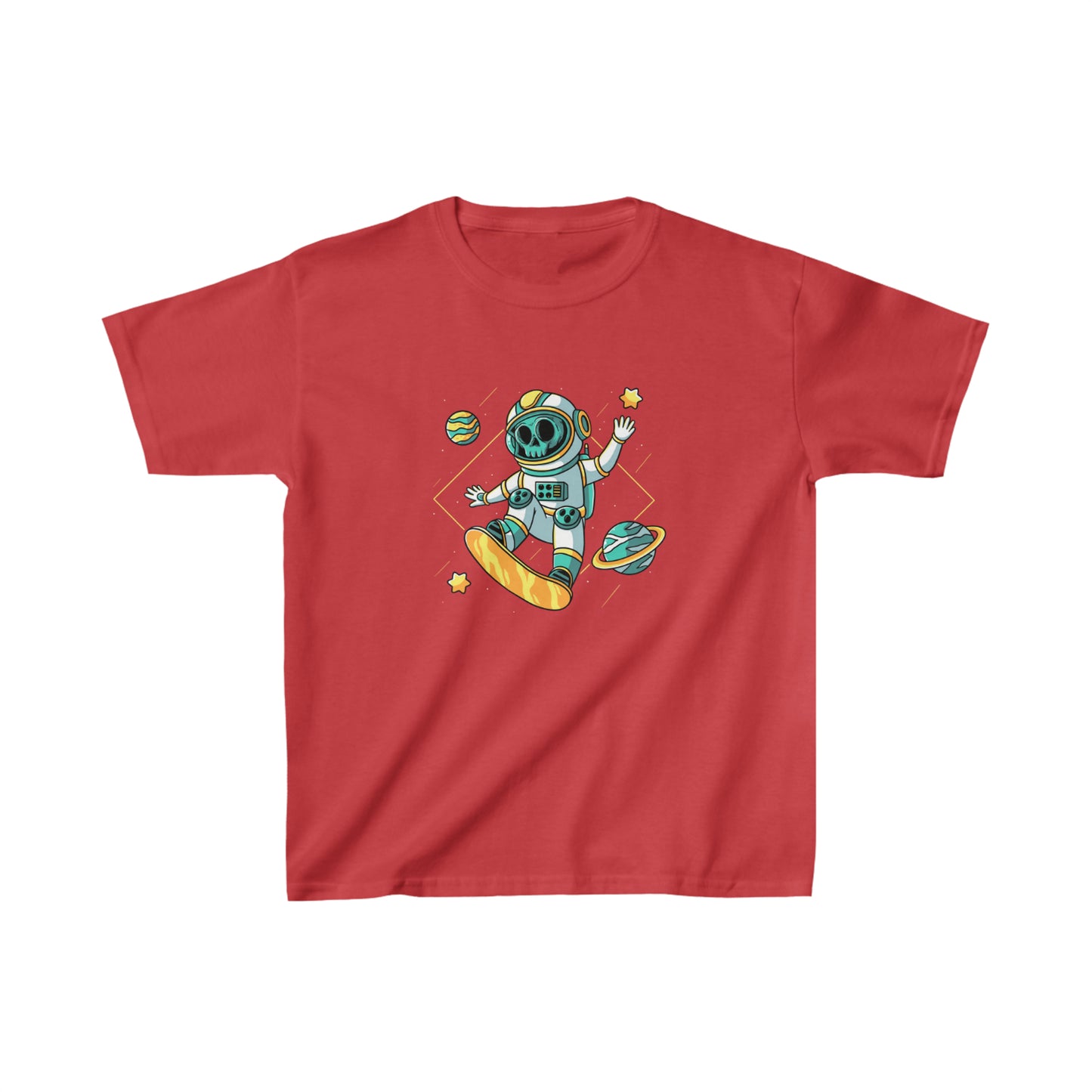 OMNI™ Skeleton Astronaut Space Surfer Kids Heavy Cotton T-Shirt