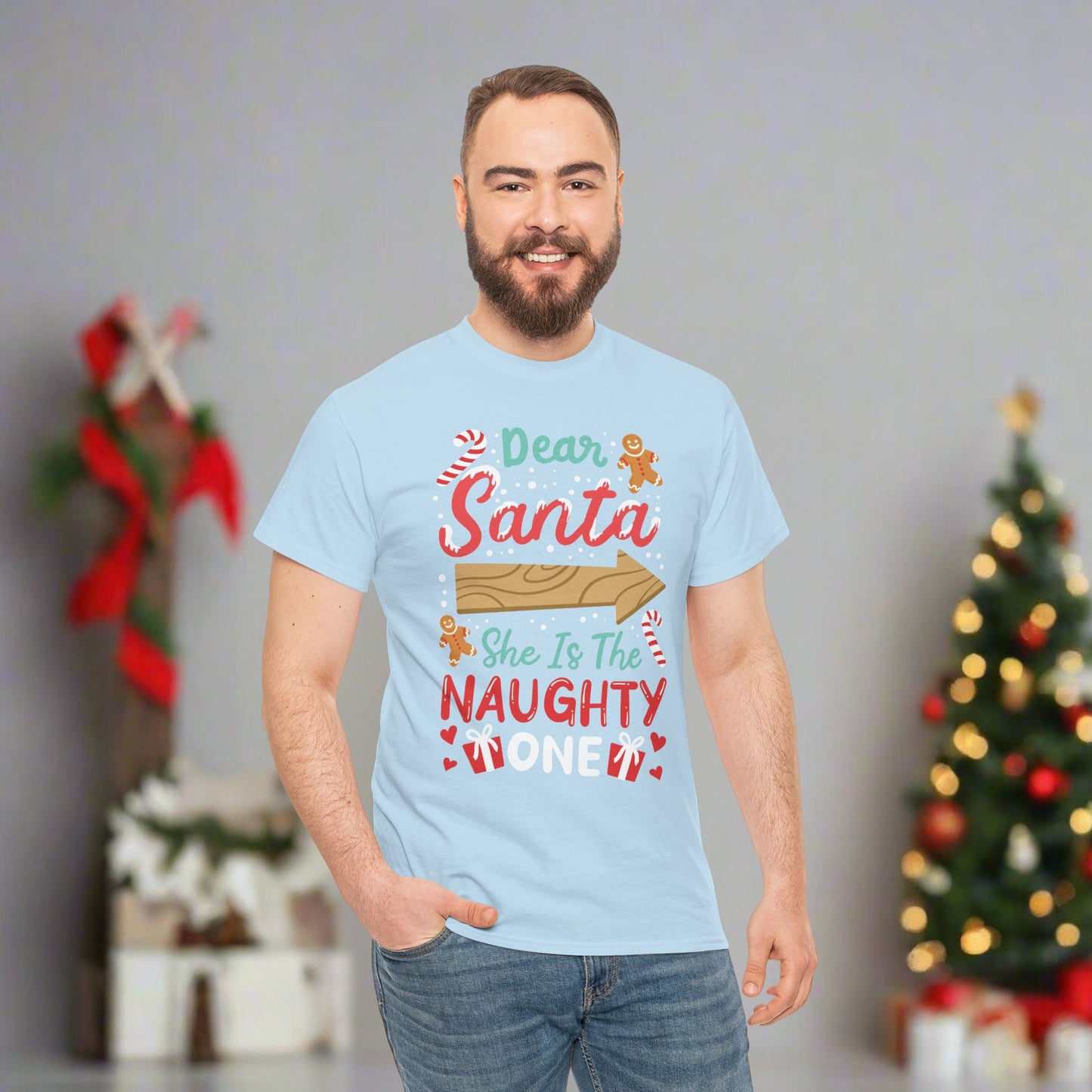 OMNI™ Dear Santa, She's The Naughty One Men's Heavy Cotton T-Shirt