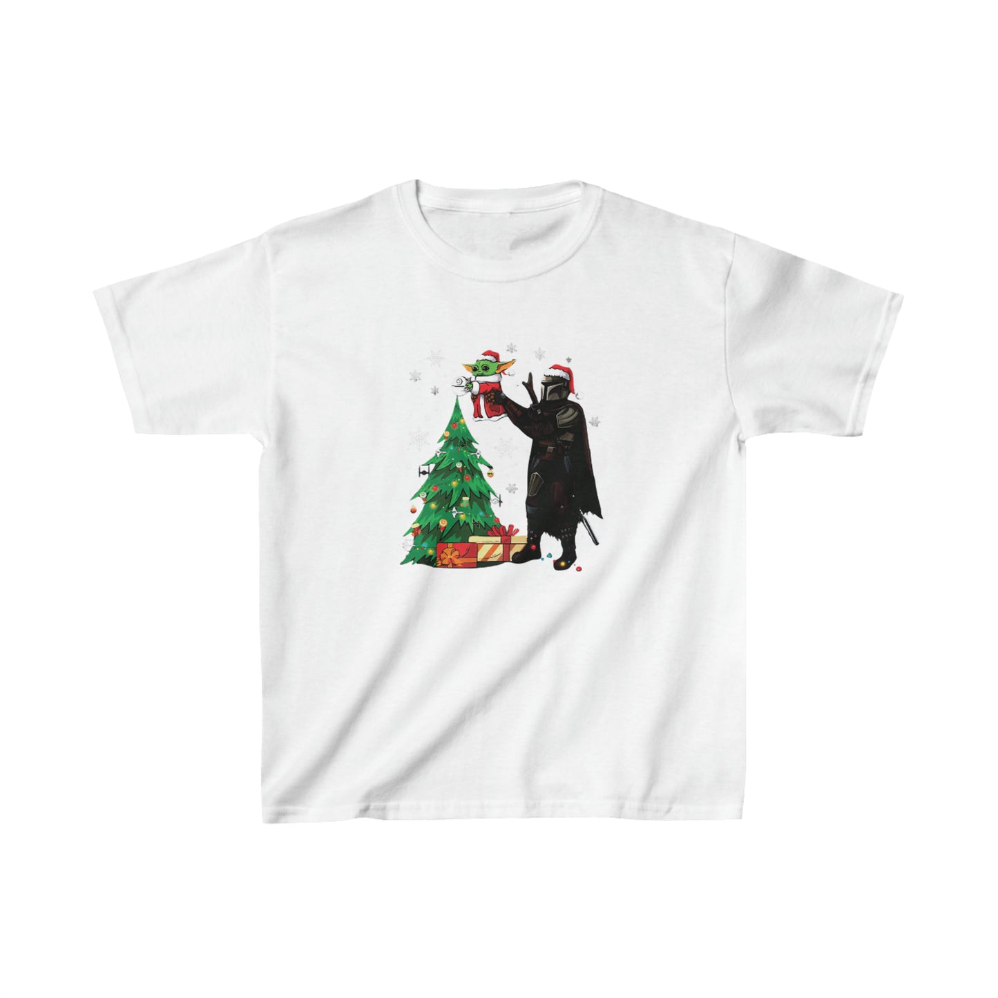 OMNI™ Star Wars Mandalorian and Baby Yoda Christmas Themed Kids Heavy Cotton T-Shirt