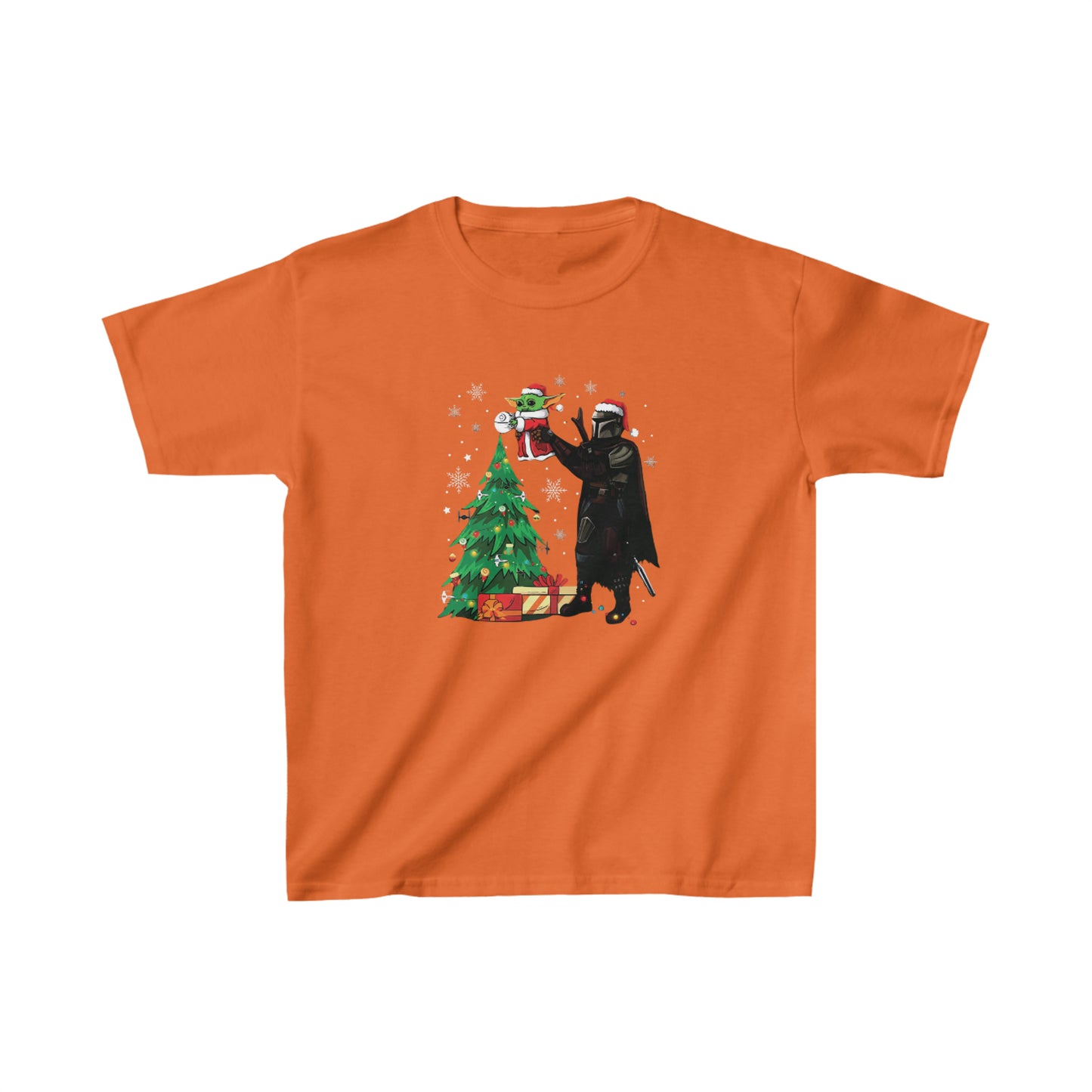 OMNI™ Star Wars Mandalorian and Baby Yoda Christmas Themed Kids Heavy Cotton T-Shirt