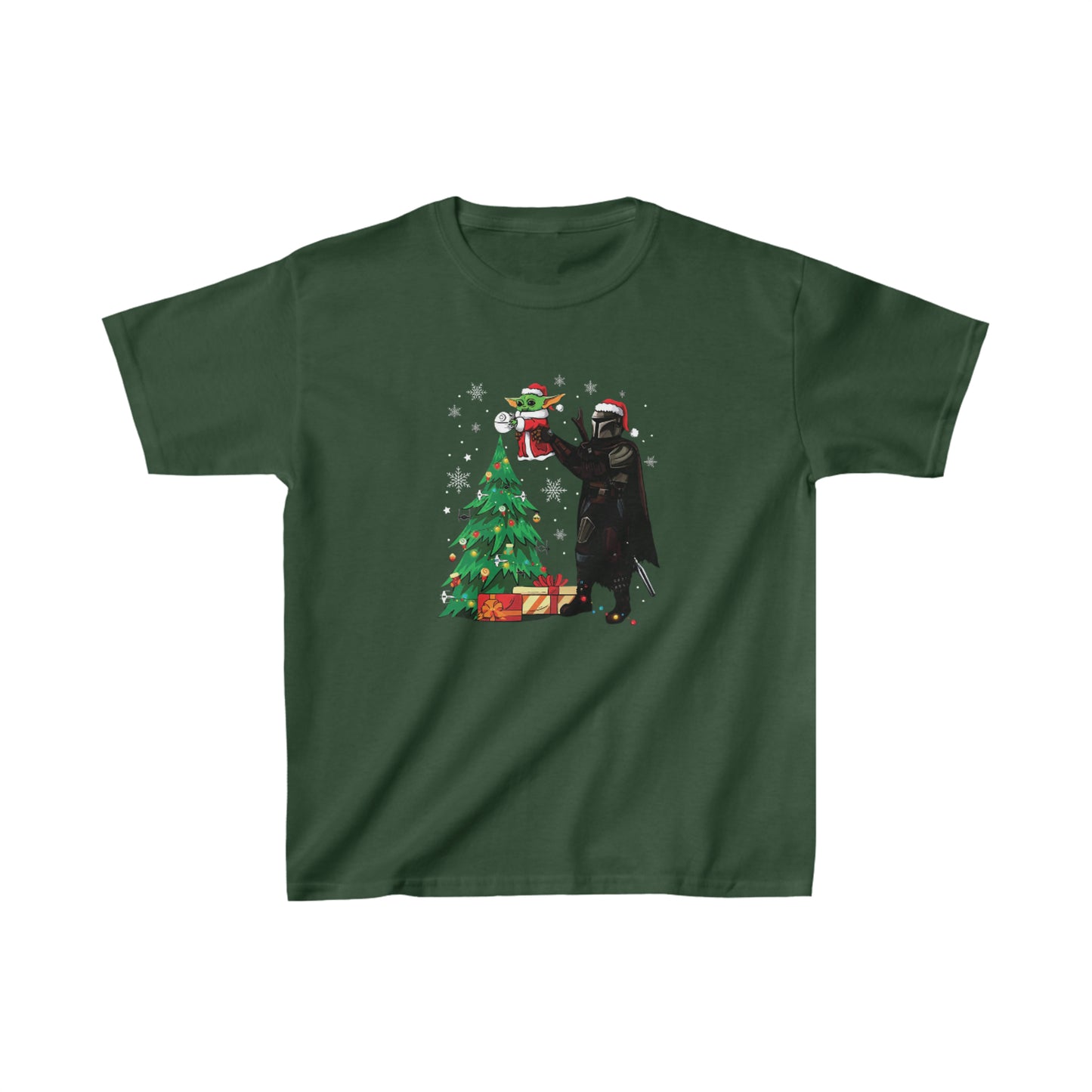 OMNI™ Star Wars Mandalorian and Baby Yoda Christmas Themed Kids Heavy Cotton T-Shirt