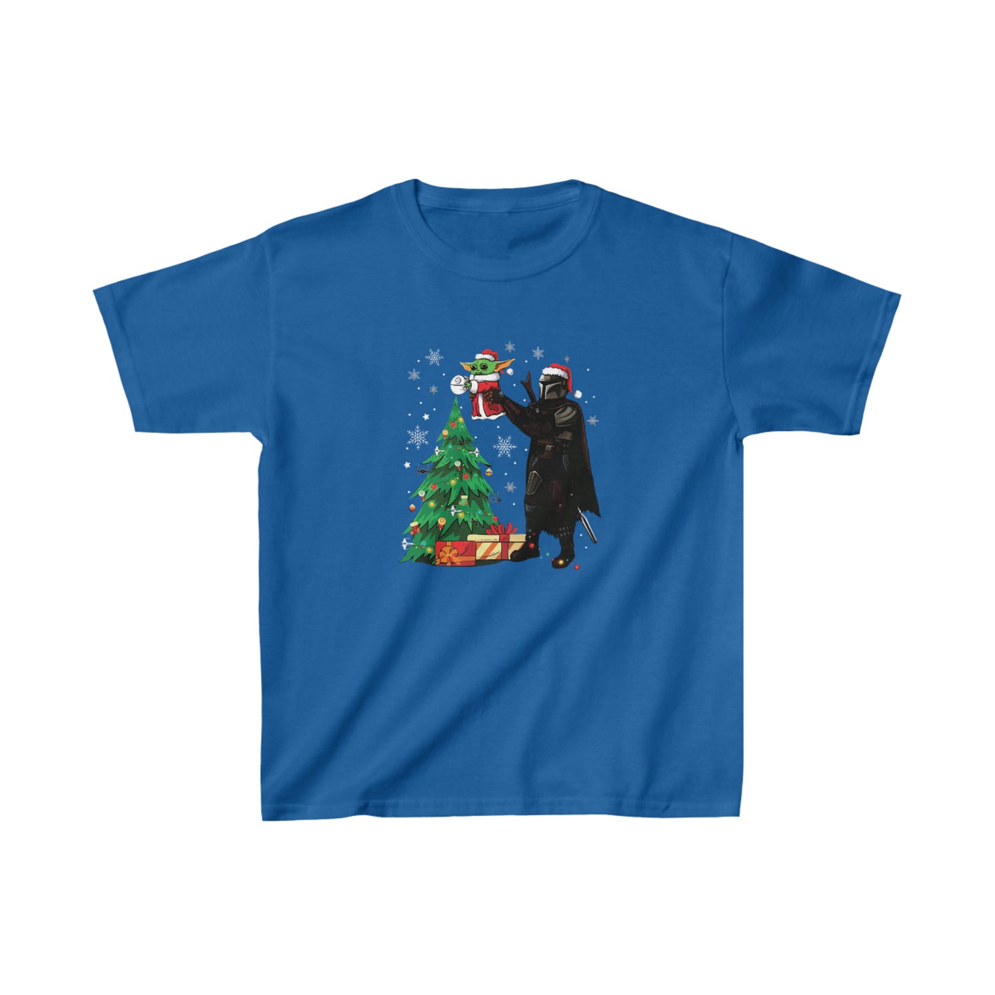 OMNI™ Star Wars Mandalorian and Baby Yoda Christmas Themed Kids Heavy Cotton T-Shirt