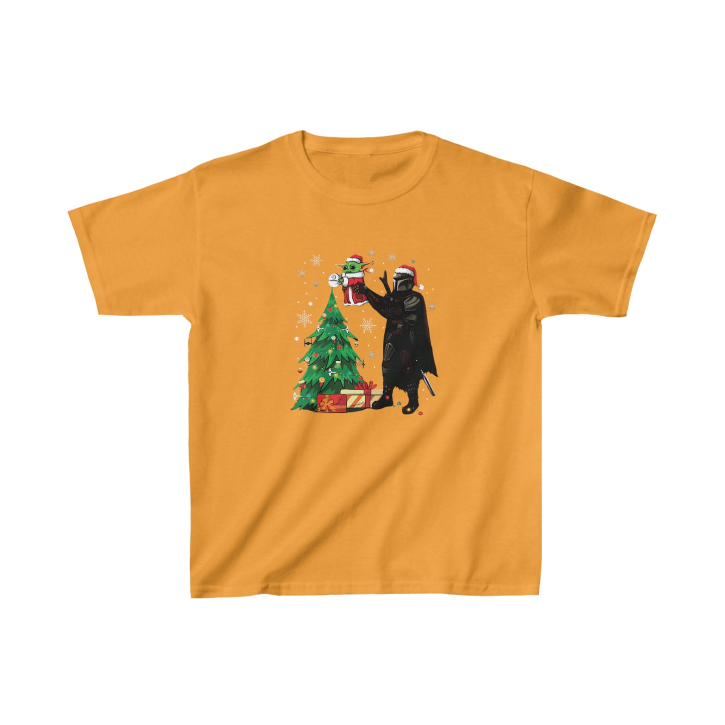 OMNI™ Star Wars Mandalorian and Baby Yoda Christmas Themed Kids Heavy Cotton T-Shirt