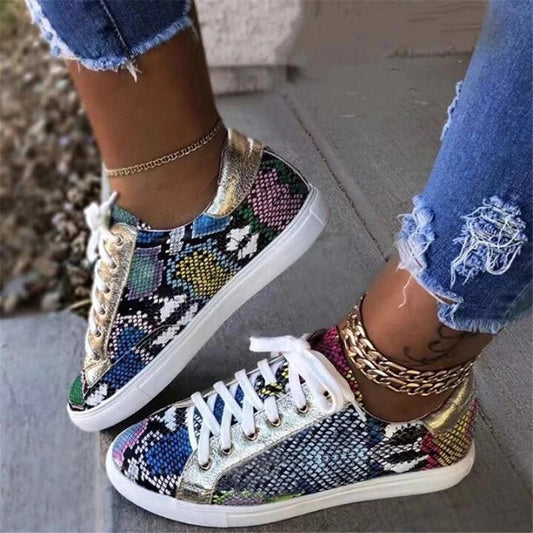 OMNI™ Snakeskin Women's PU Flat Sneakers