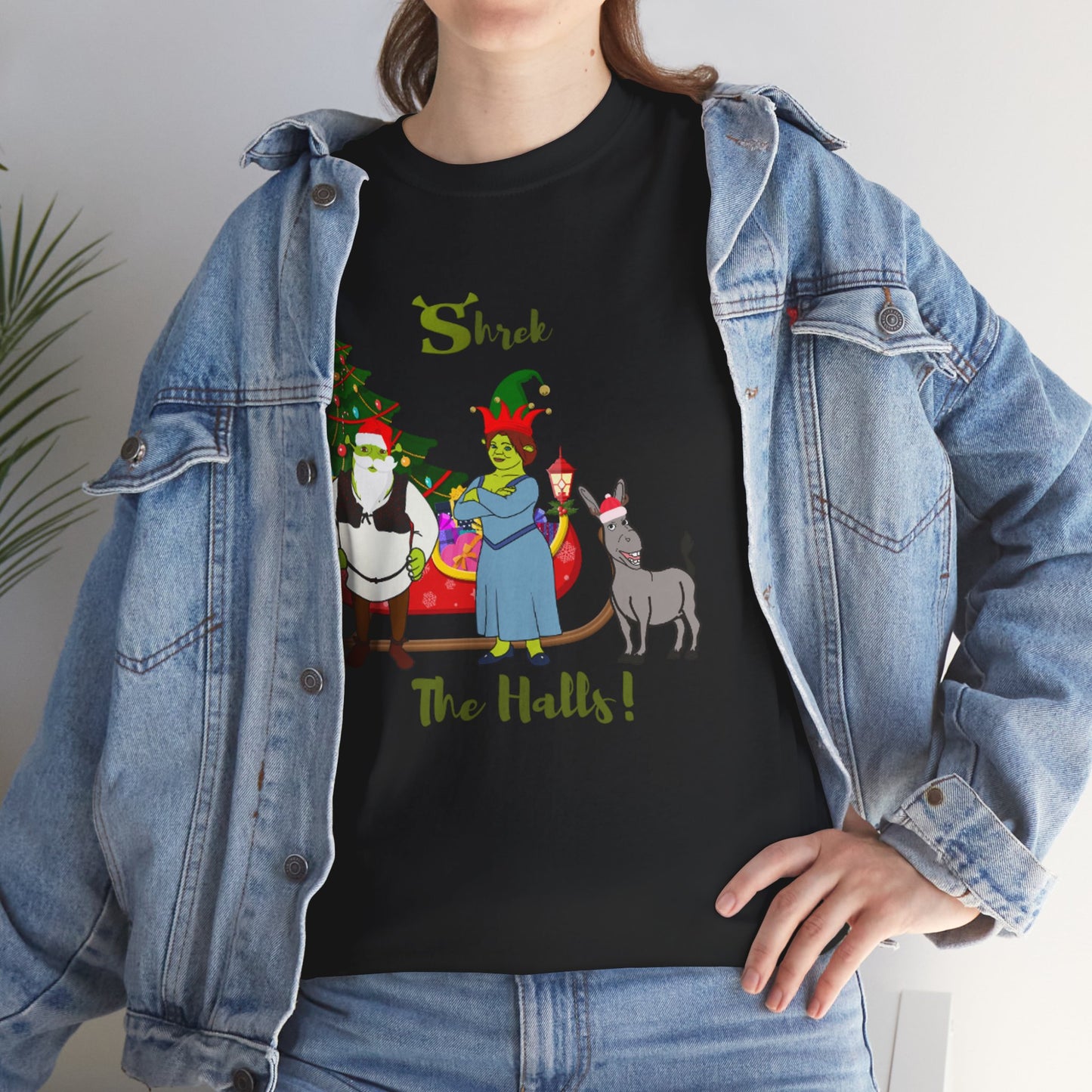 Shrek The Halls! (Shrek Trio: Shrek, Fiona and Donkey) Unisex Heavy Cotton T-Shirt