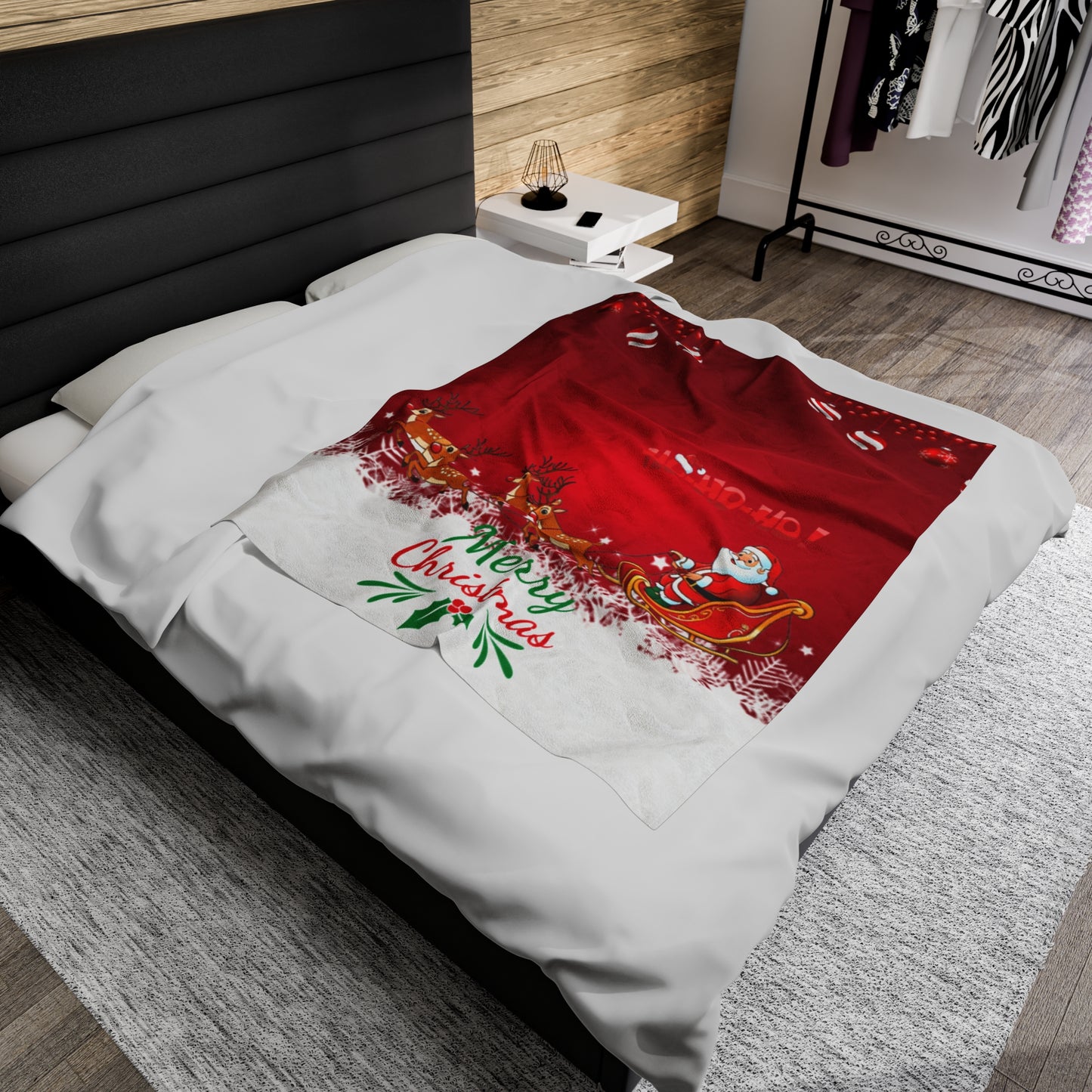 OMNI™ Santa and is Reindeer (Merry Christmas) Velveteen Plush Blanket