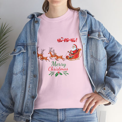 Santa and His Reindeer (Merry Christmas) Unisex Heavy Cotton T-Shirt