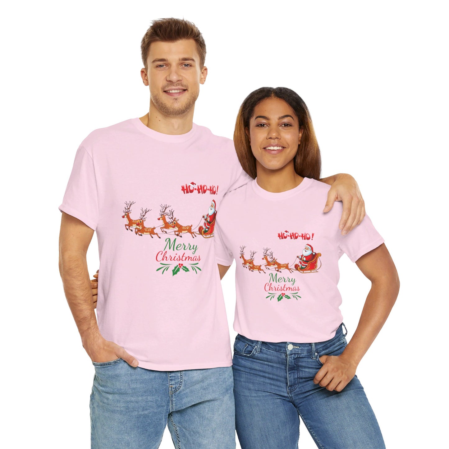 OMNI™ Santa and His Reindeer (Merry Christmas) Unisex Heavy Cotton T-Shirt