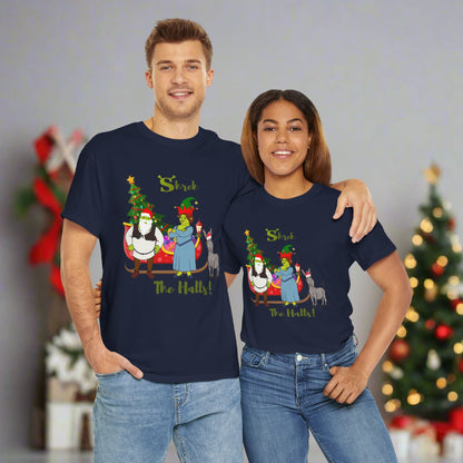 Shrek The Halls! (Shrek Trio: Shrek, Fiona and Donkey) Unisex Heavy Cotton T-Shirt