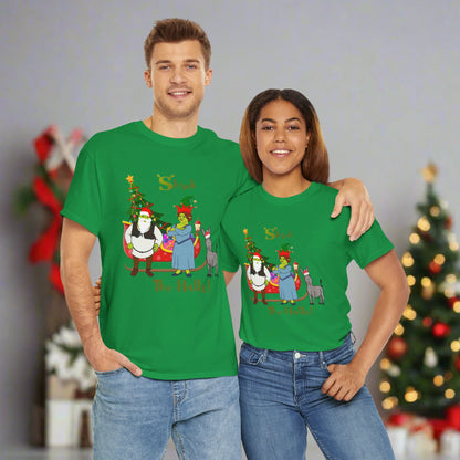 Shrek The Halls! (Shrek Trio: Shrek, Fiona and Donkey) Unisex Heavy Cotton T-Shirt