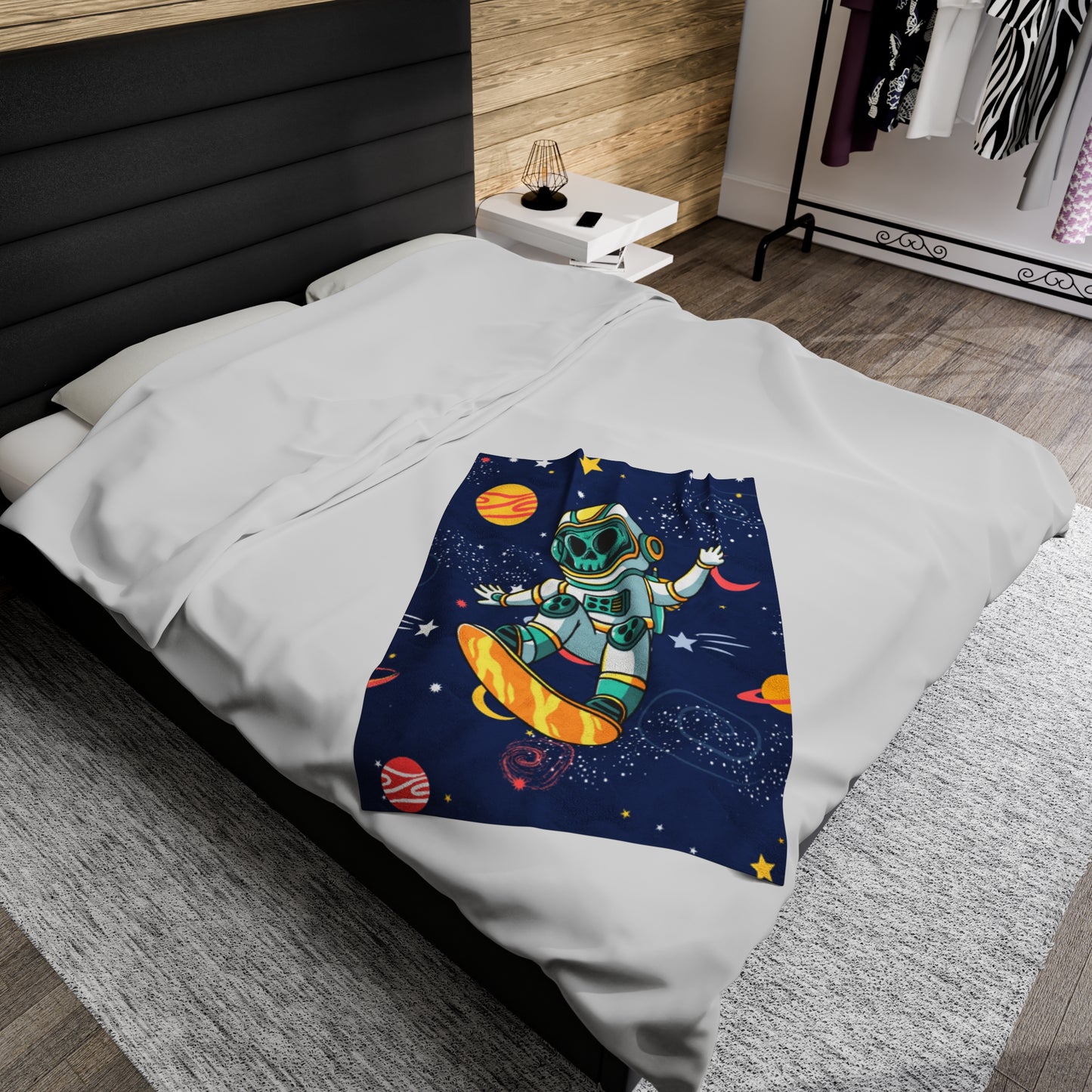 OMNI™ Skeleton Astronaut Space Surfer Velveteen Plush Blanket