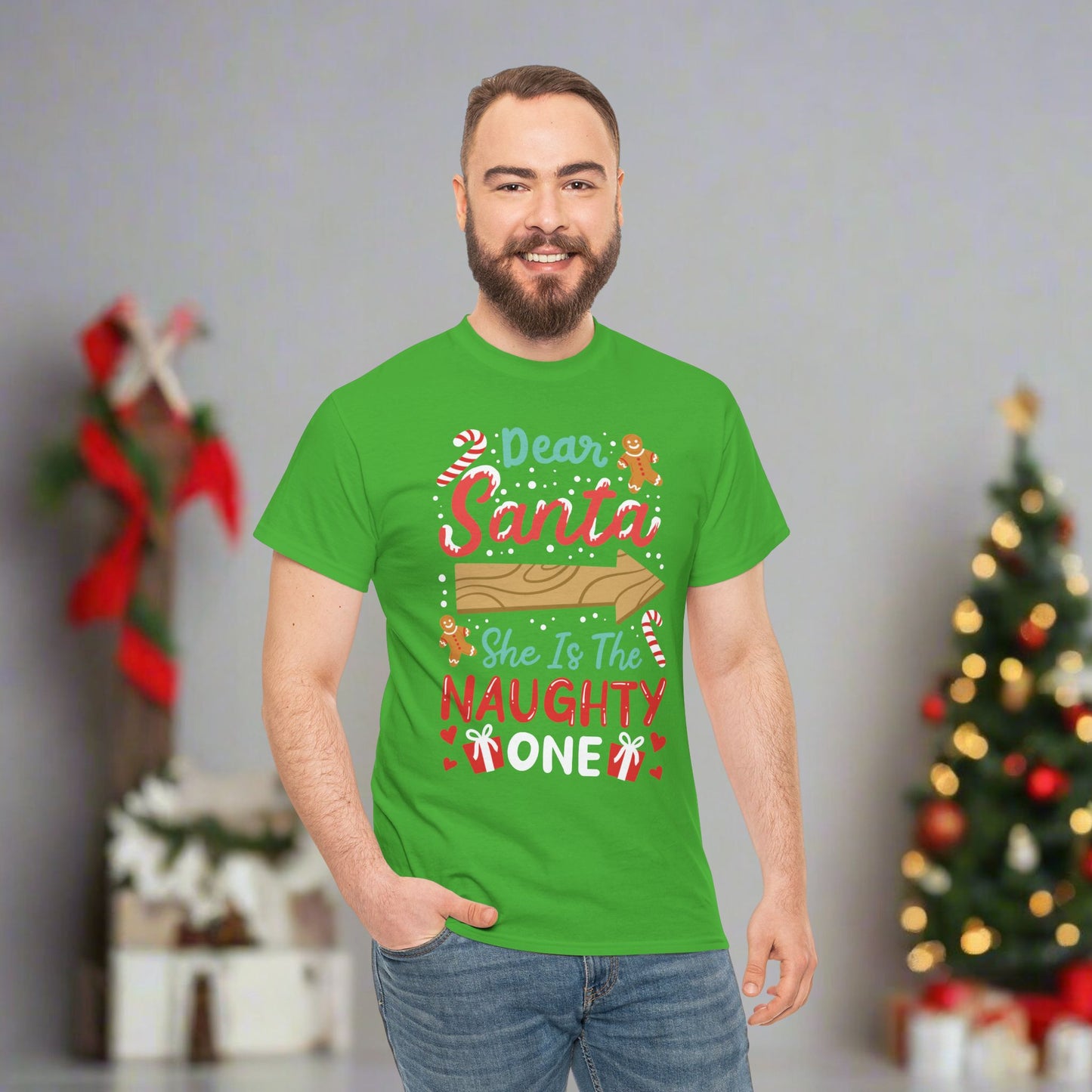 OMNI™ Dear Santa, She's The Naughty One Men's Heavy Cotton T-Shirt