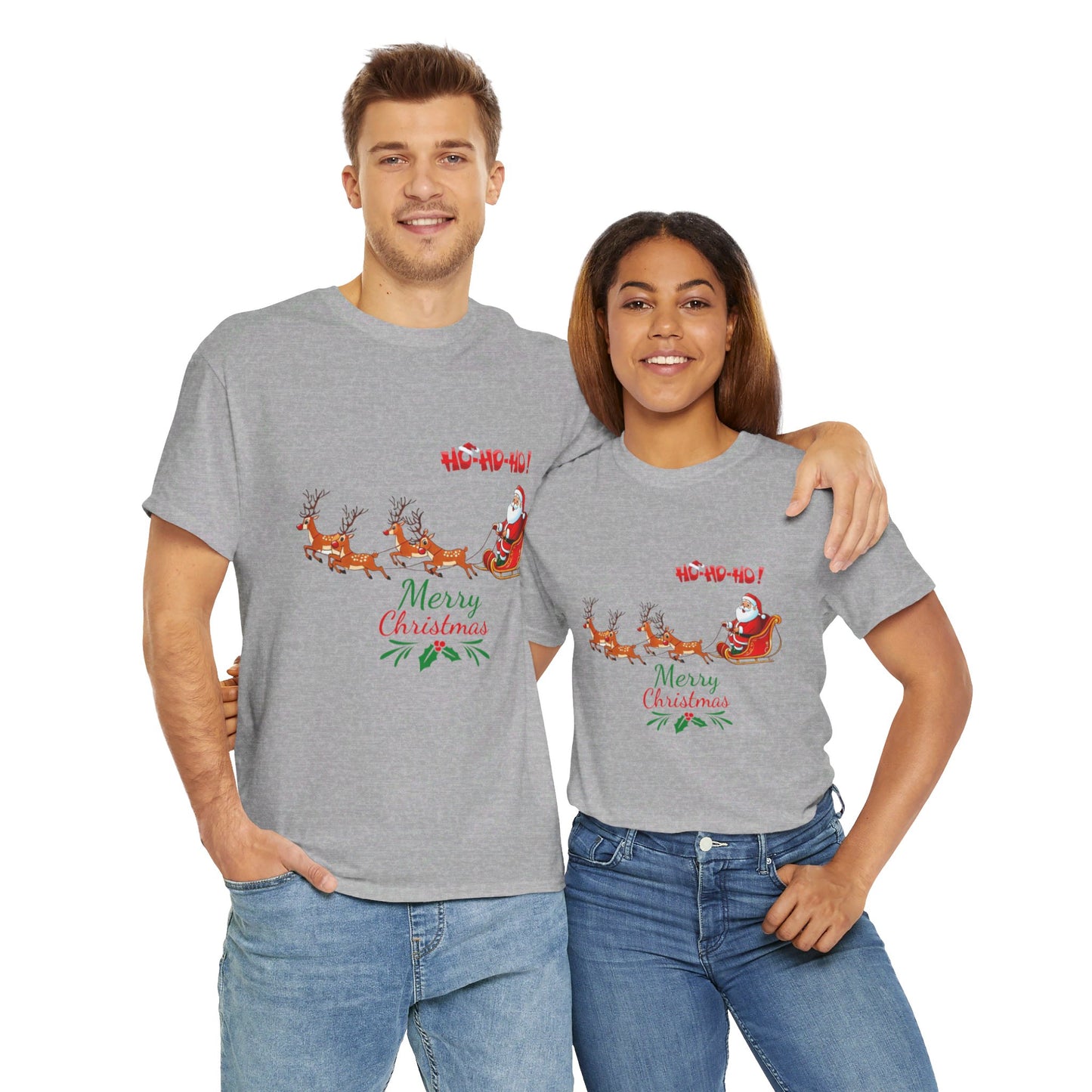 OMNI™ Santa and His Reindeer (Merry Christmas) Unisex Heavy Cotton T-Shirt