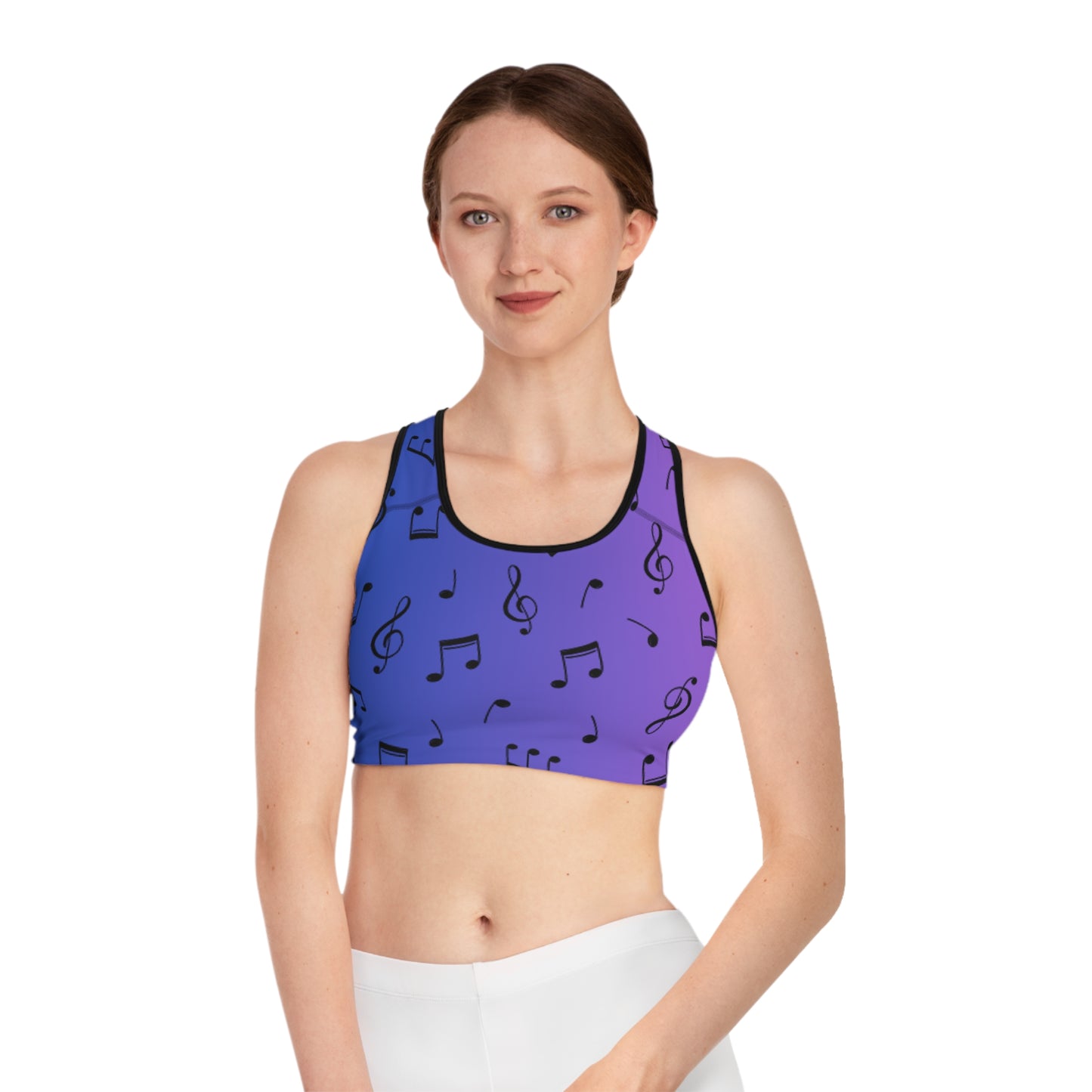 OMNI™ Music Note Purple and Blue Gradient AOP Sports Bra