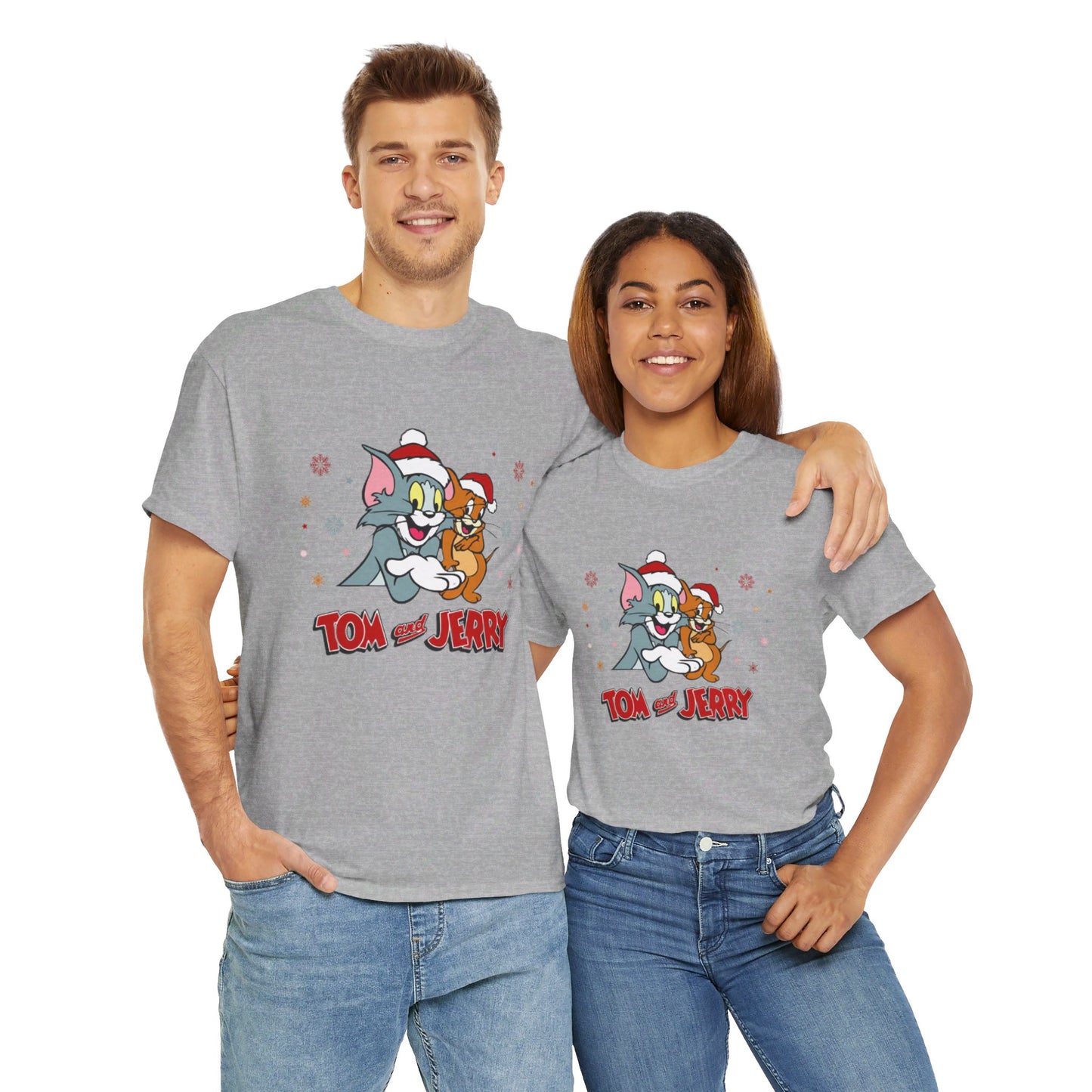 OMNI™ Tom and Jerry Christmas Themed Unisex Heavy Cotton T-Shirt