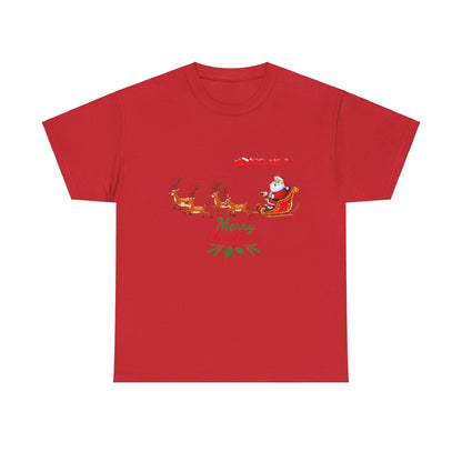 OMNI™ Santa and His Reindeer (Merry Christmas) Unisex Heavy Cotton T-Shirt